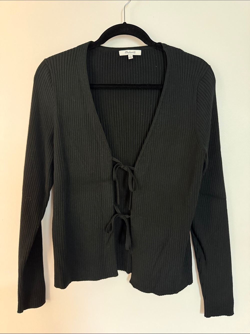 Madewell Black Ribbed Tie-Front Cardigan